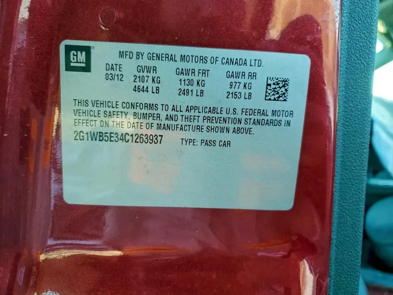 2012 CHEVROLET IMPALA LT  