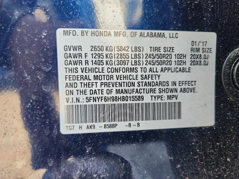 2017 HONDA PILOT TOURING  