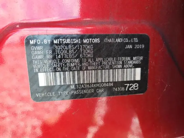 2019 MITSUBISHI MIRAGE ES  