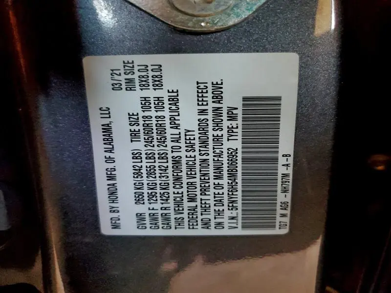 2021 HONDA PILOT EXL  