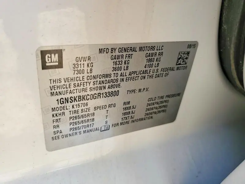 2016 CHEVROLET TAHOE K1500 LT  