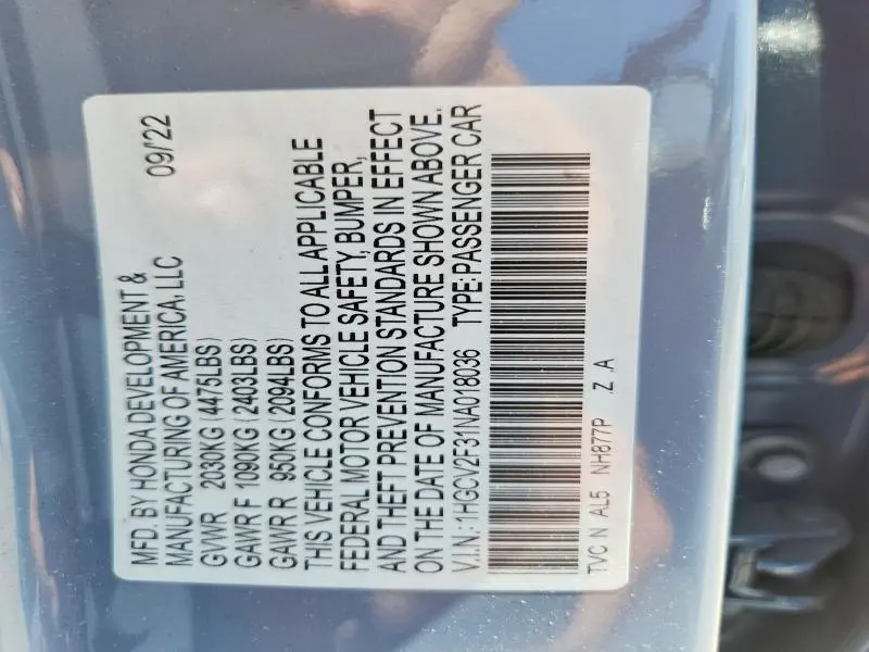 2022 HONDA ACCORD SPORT  