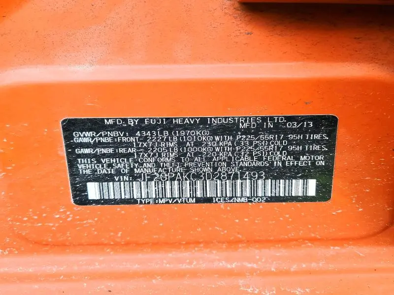 2013 SUBARU XV CROSSTREK 2.0 LIMITED  