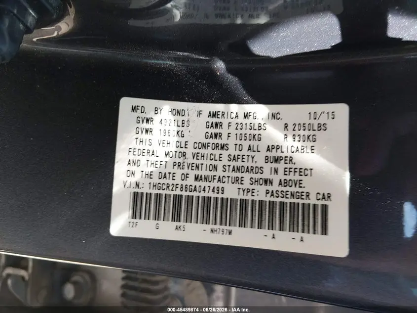 2016 HONDA ACCORD EX-L