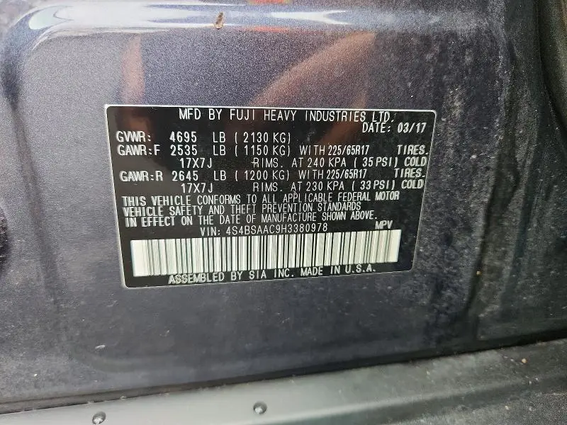 2017 SUBARU OUTBACK 2.5I  
