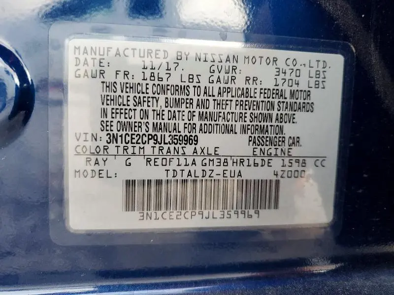 2018 NISSAN VERSA NOTE SV  