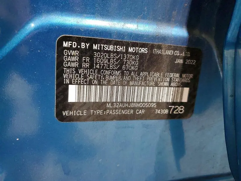 2022 MITSUBISHI MIRAGE ES  
