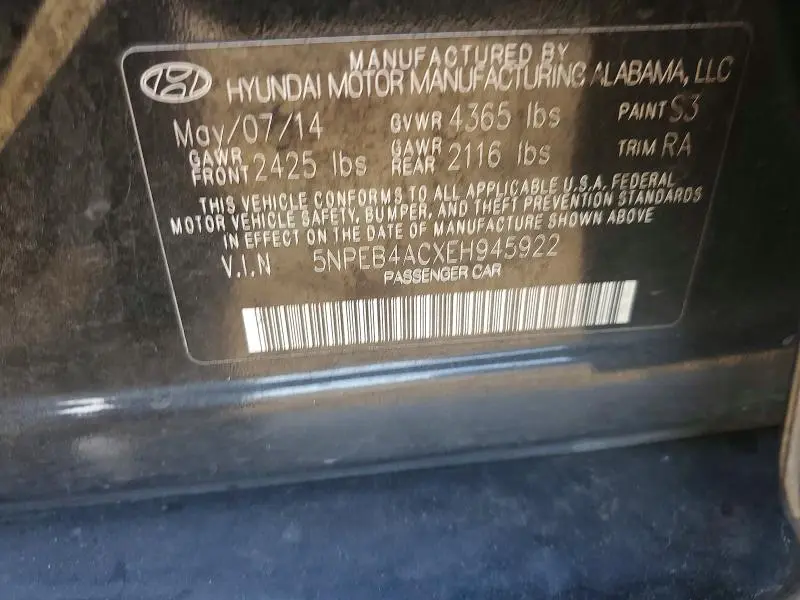 2014 HYUNDAI SONATA GLS  