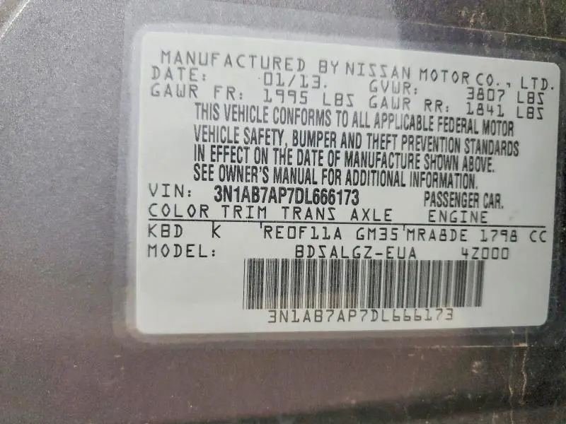 2013 NISSAN SENTRA S  