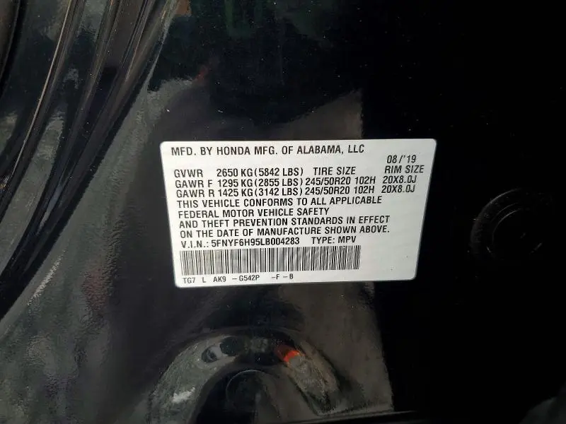 2020 HONDA PILOT TOURING  