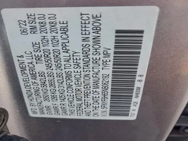 2022 HONDA PILOT TOURING  