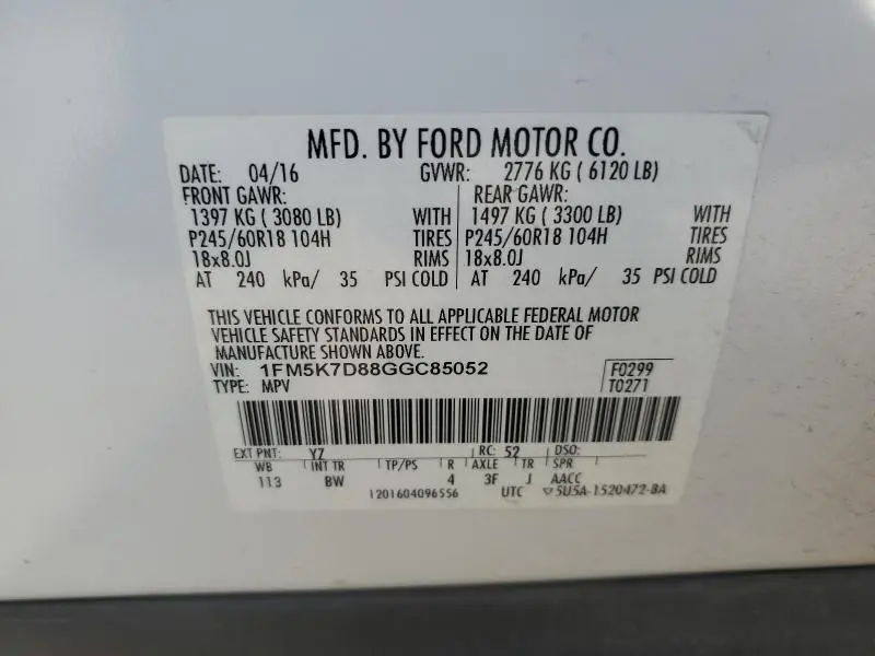 2016 FORD EXPLORER XLT  