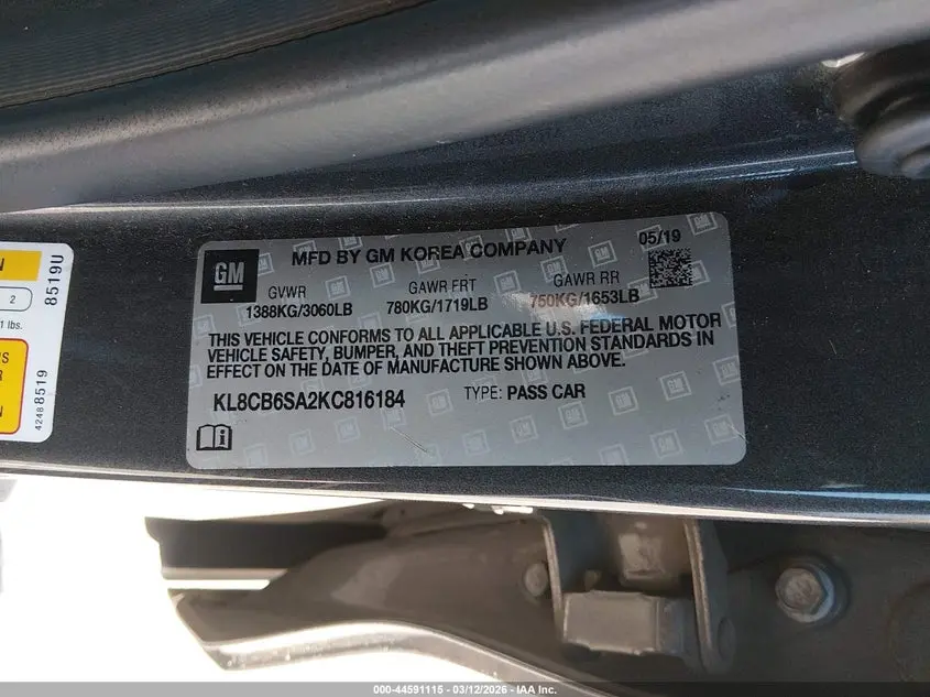 2019 CHEVROLET SPARK LS CVT