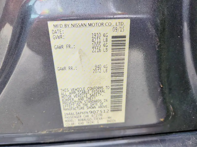 2015 NISSAN ALTIMA 2.5 S  