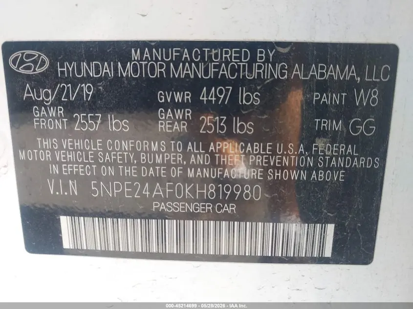 2019 HYUNDAI SONATA SE