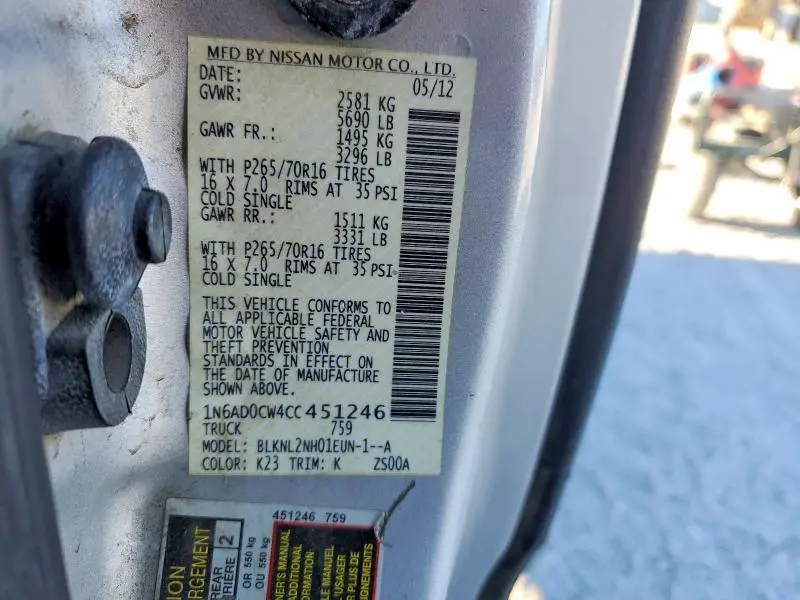 2012 NISSAN FRONTIER SV V6  