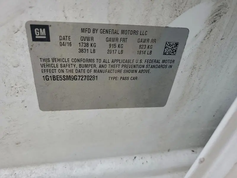 2016 CHEVROLET CRUZE LT  