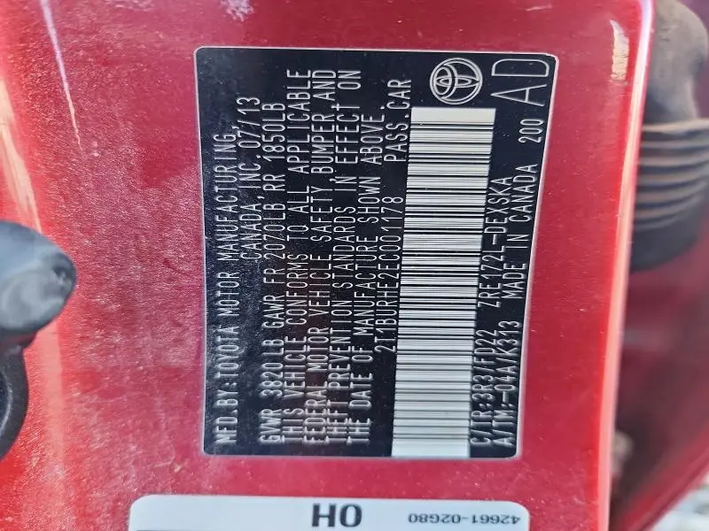 2014 TOYOTA COROLLA S PLUS  