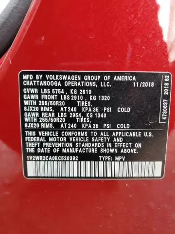 2019 VOLKSWAGEN ATLAS SE  