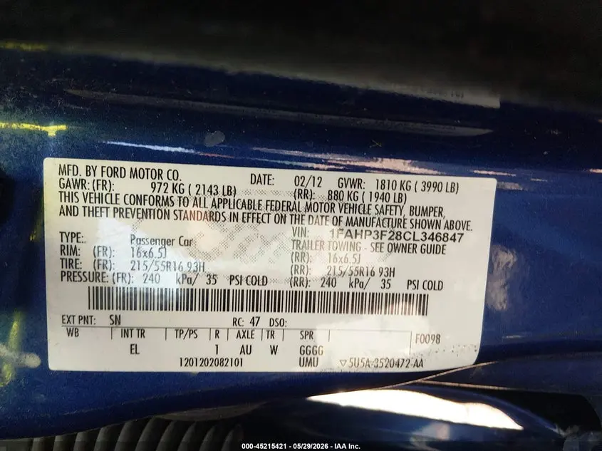 2012 FORD FOCUS SE