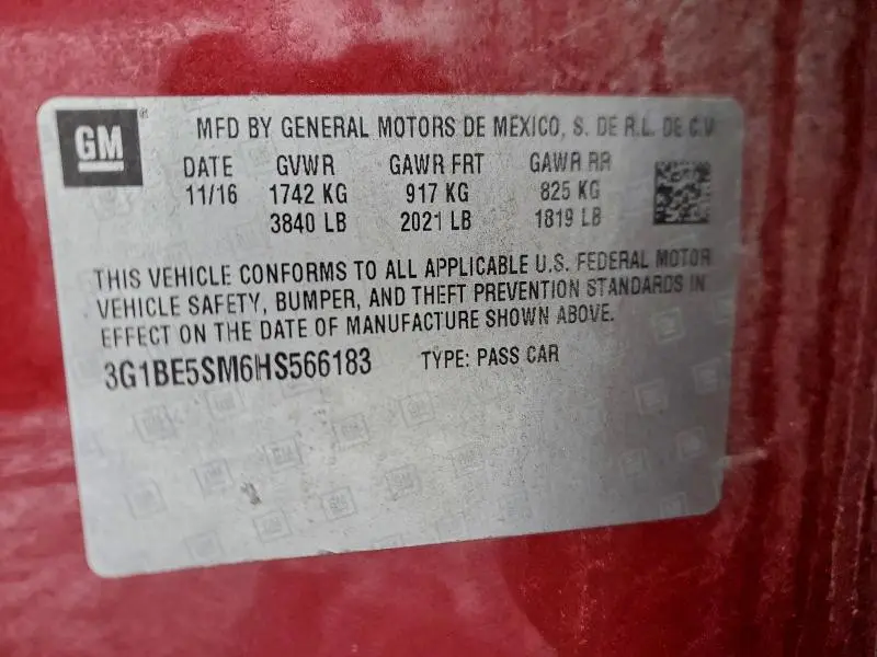 2017 CHEVROLET CRUZE LT  