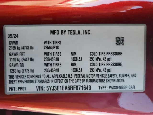 2024 TESLA MODEL 3