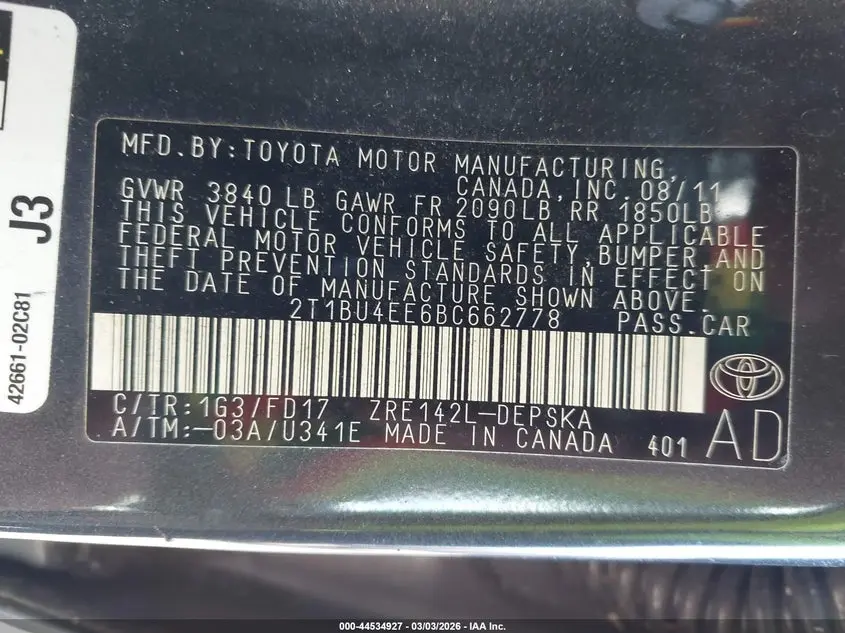 2011 TOYOTA COROLLA S