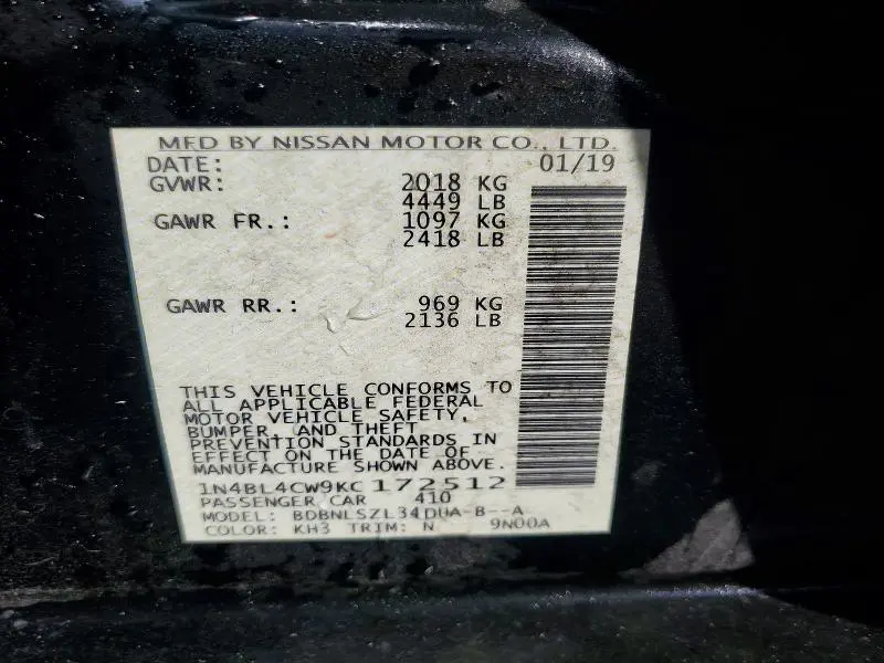 2019 NISSAN ALTIMA 2.5 SR  