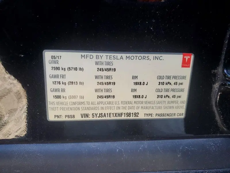 2017 TESLA MODEL S   