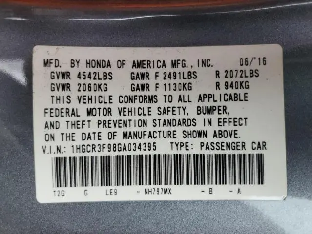 2016 HONDA ACCORD TOURING
