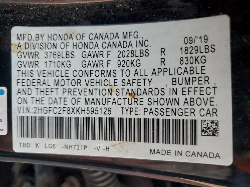 2019 HONDA CIVIC SPORT  