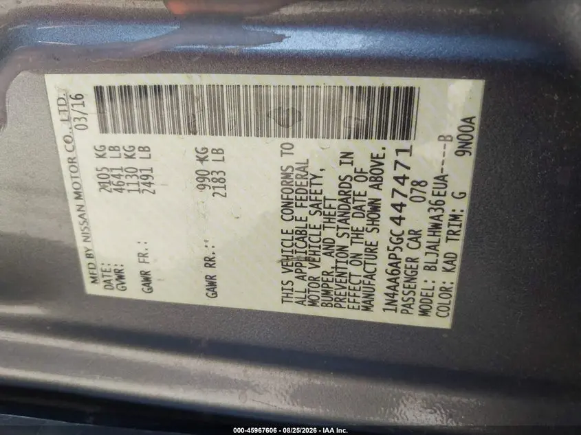 2016 NISSAN MAXIMA 3.5 PLATINUM