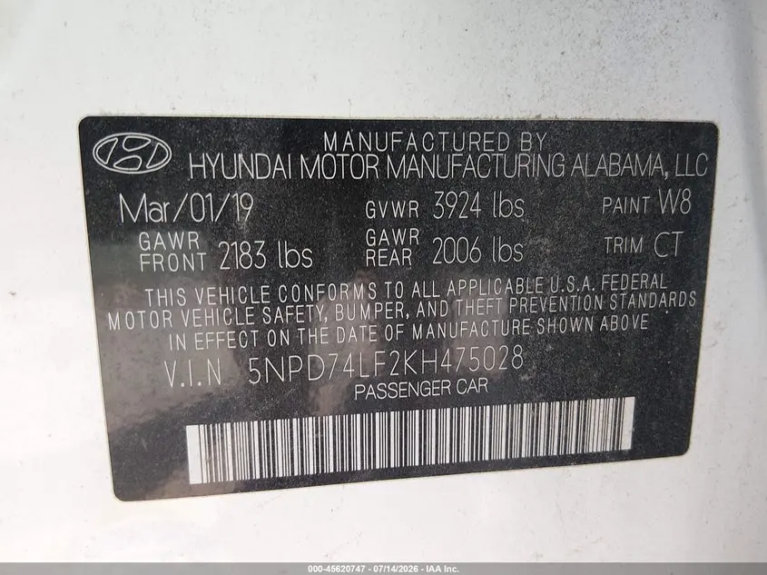 2019 HYUNDAI ELANTRA SE