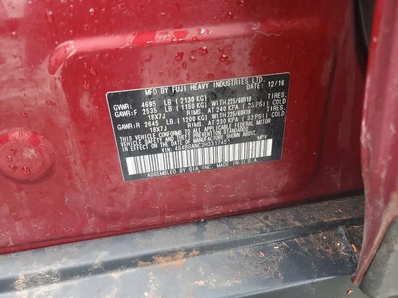 2017 SUBARU OUTBACK 2.5I LIMITED  