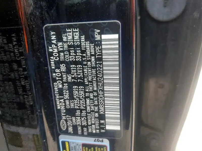 2017 HYUNDAI SANTA FE LIMITED ULTIMATE  