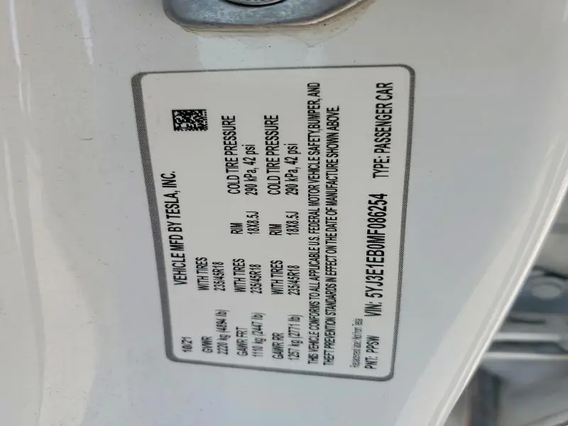 2021 TESLA MODEL 3   