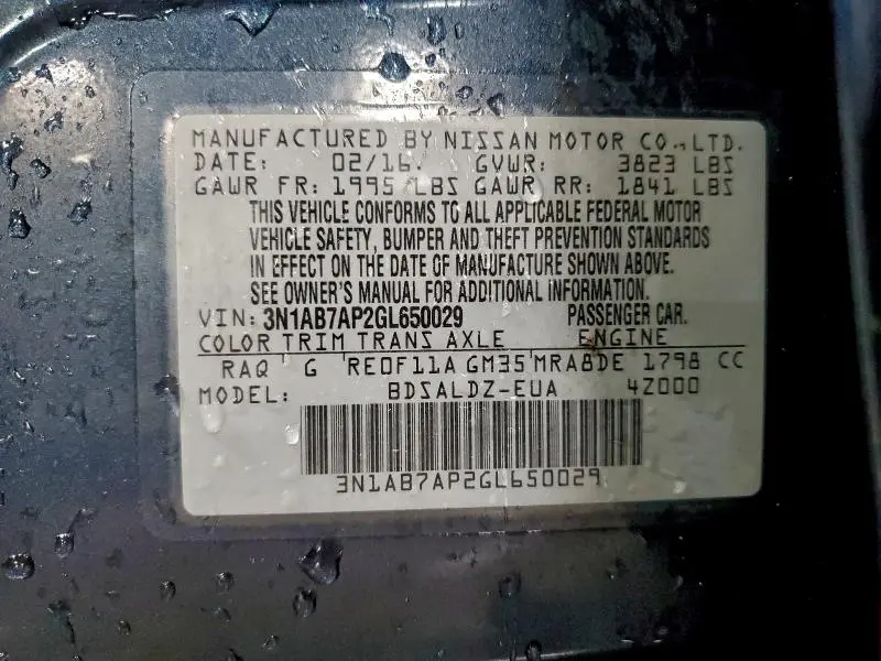 2016 NISSAN SENTRA S  