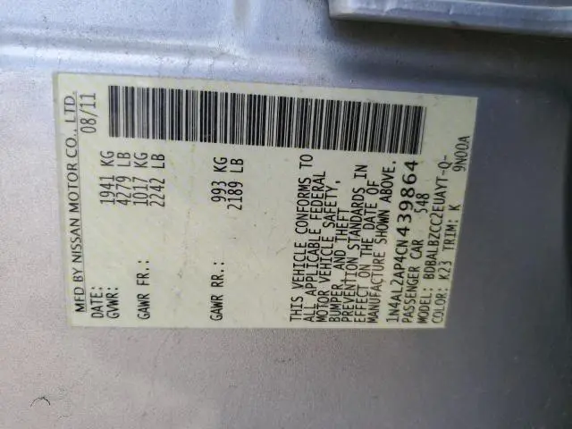 2012 NISSAN ALTIMA BASE  