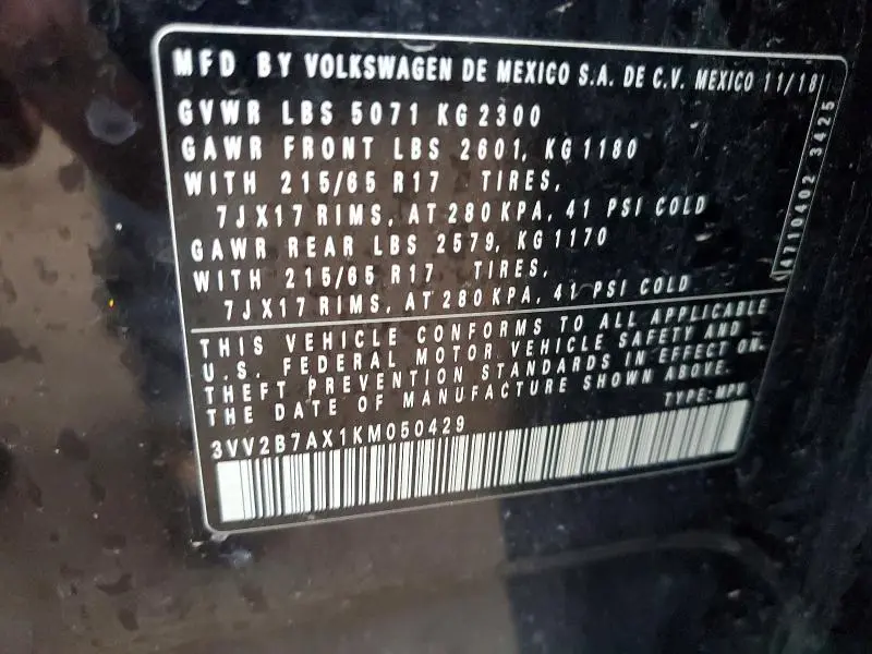 2019 VOLKSWAGEN TIGUAN SE  