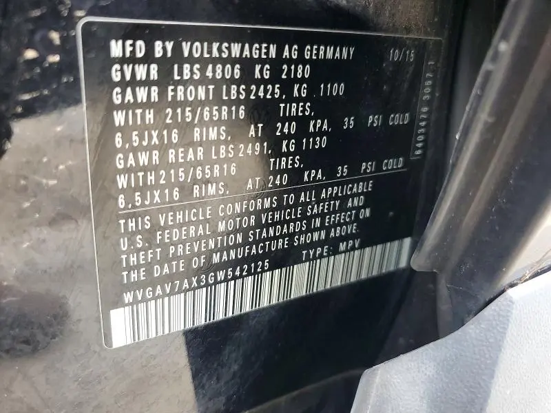 2016 VOLKSWAGEN TIGUAN   