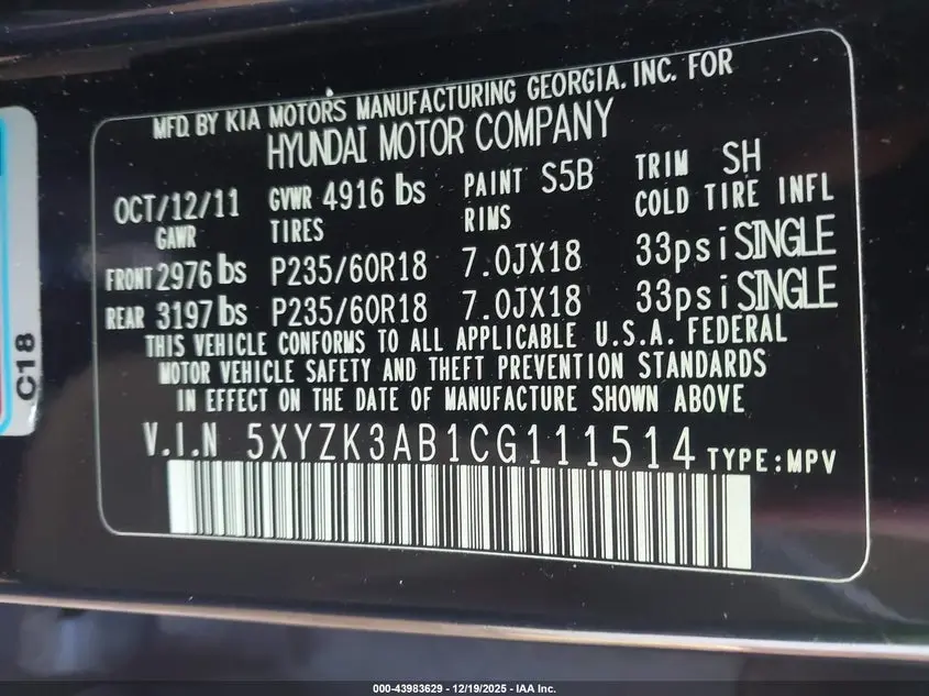 2012 HYUNDAI SANTA FE LIMITED