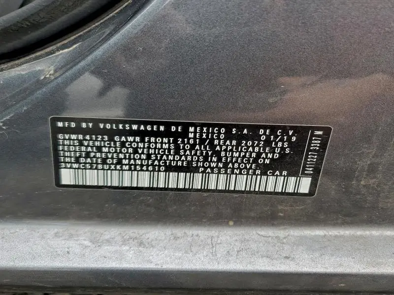 2019 VOLKSWAGEN JETTA S  