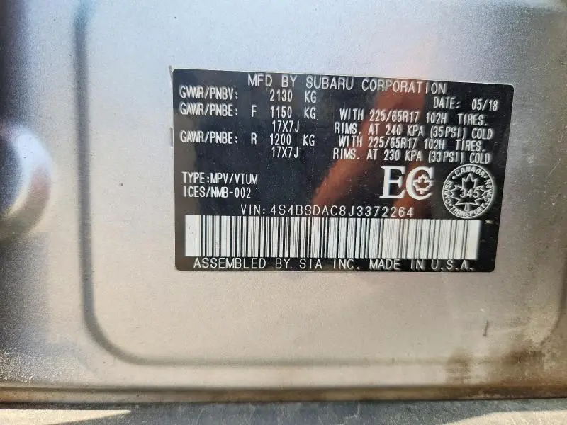 2018 SUBARU OUTBACK 2.5I  