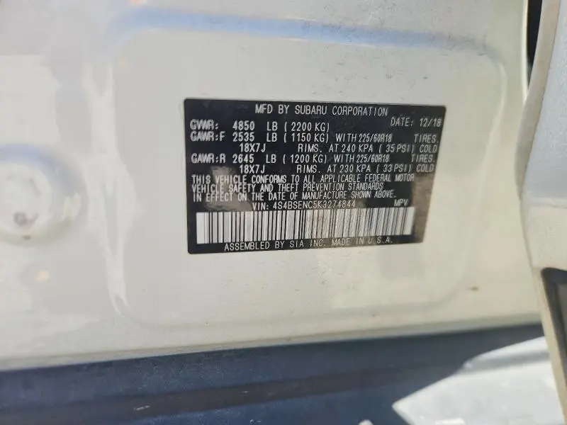 2019 SUBARU OUTBACK 3.6R LIMITED  
