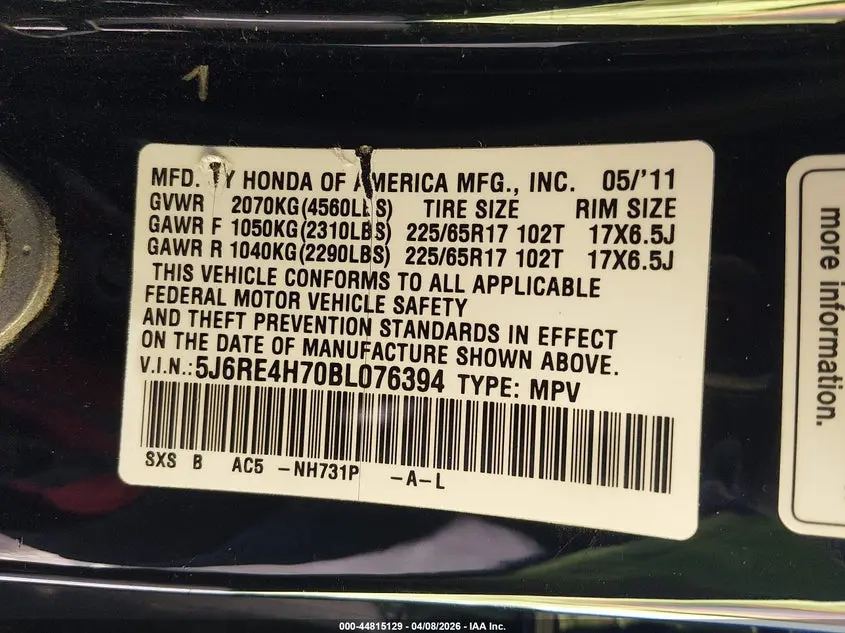 2011 HONDA CR-V EX-L