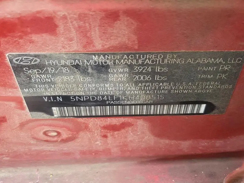 2019 HYUNDAI ELANTRA SEL  