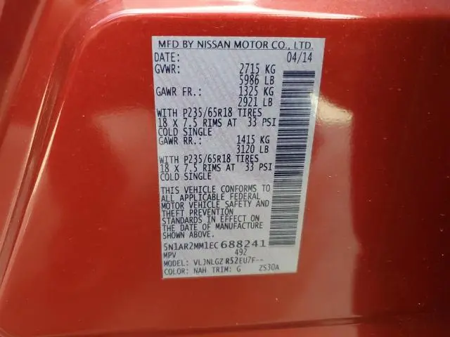 2014 NISSAN PATHFINDER S  