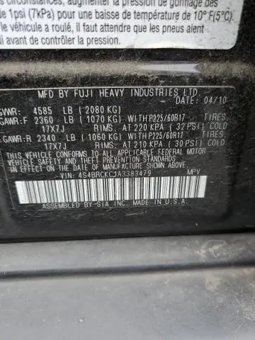 2010 SUBARU OUTBACK 2.5I LIMITED  