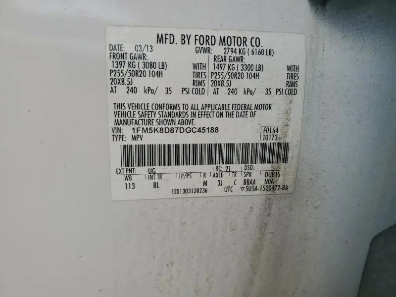 2013 FORD EXPLORER XLT  