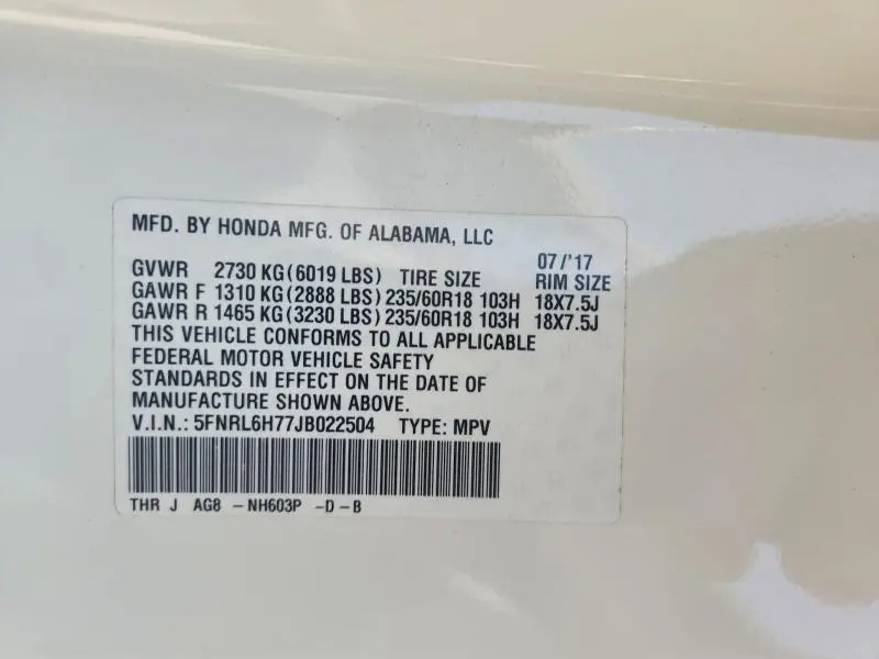 2018 HONDA ODYSSEY EXL  